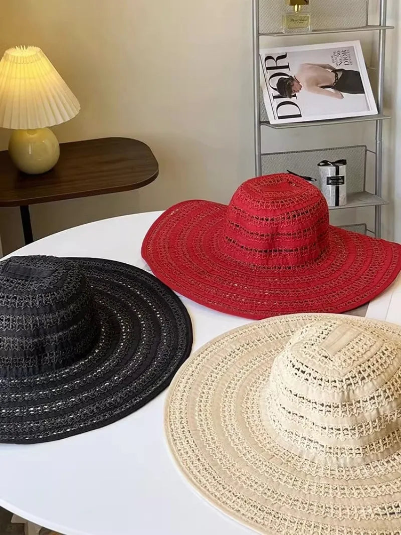 Oversized Brim Sun Straw Hollow Hat for Women Sunshade UV Protection-Summer Hats-Arimonz-Arimonz