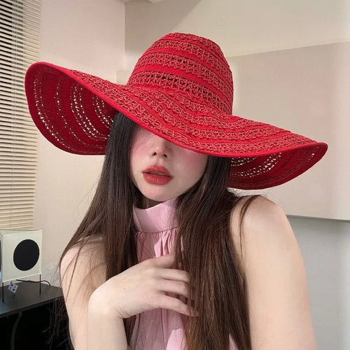Oversized Brim Sun Straw Hollow Hat for Women Sunshade UV Protection-Summer Hats-Arimonz-Arimonz
