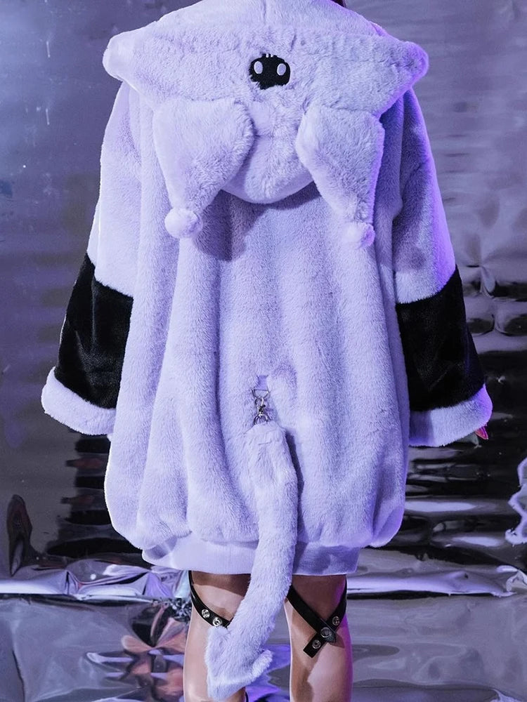 Oversized Faux Fur Coat Women Cute Fluffy Jacket Hoodie with Bunny Ear-Fuzzy Jackets-Arimonz-Arimonz