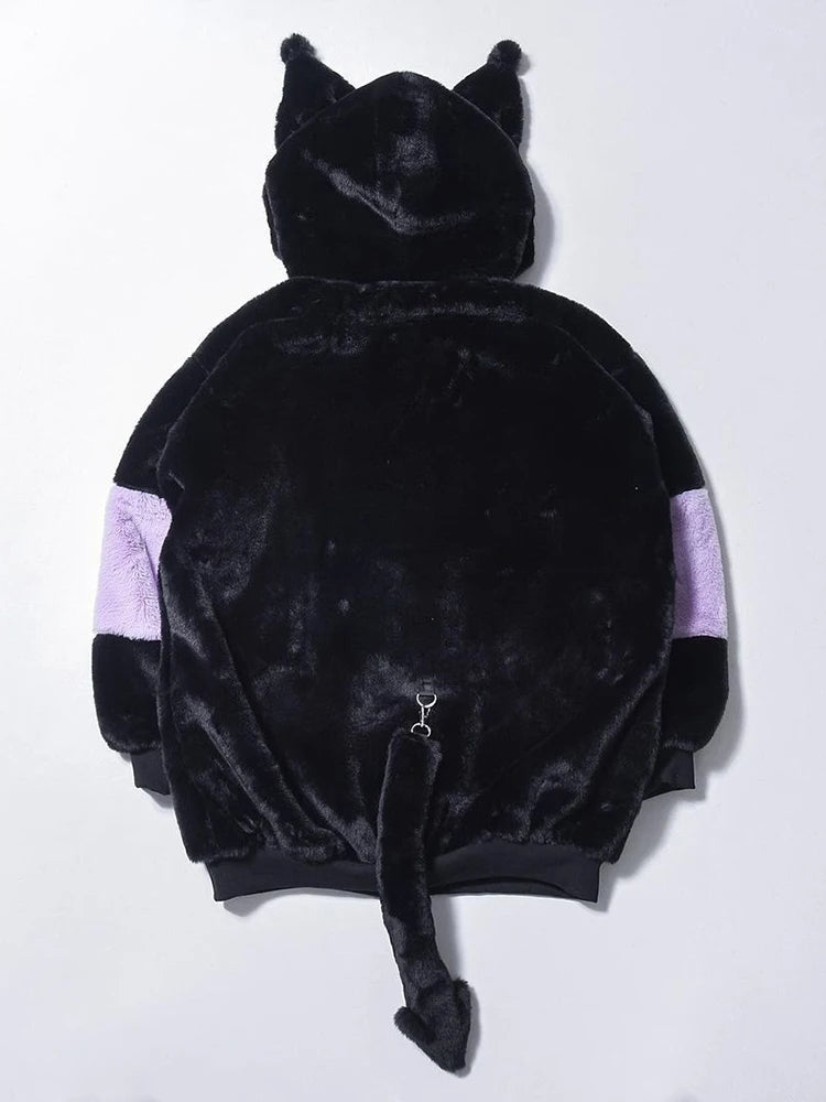 Oversized Faux Fur Coat Women Cute Fluffy Jacket Hoodie with Bunny Ear-Fuzzy Jackets-Arimonz-Arimonz