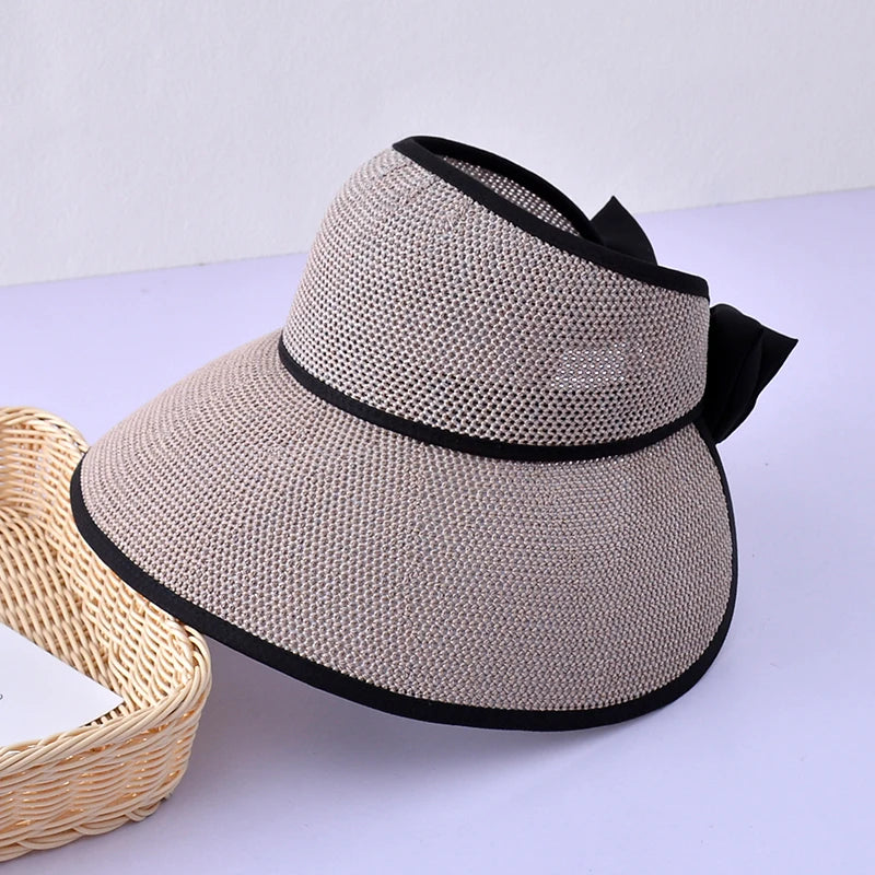 Oversized Floppy Large Brim Straw Hat Foldable Bowknot Protection Cap-Summer Hats-Arimonz-grey-56-60cm/22-23"-Arimonz