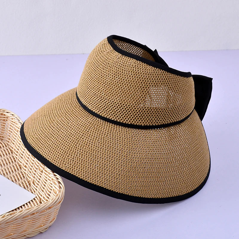 Oversized Floppy Large Brim Straw Hat Foldable Bowknot Protection Cap-Summer Hats-Arimonz-khaki-56-60cm/22-23"-Arimonz