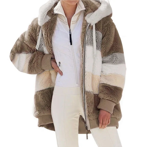 Oversized Plush Hooded Jacket Women’s Warm Winter Streetwear Coat-Fuzzy Jackets-Arimonz-Arimonz