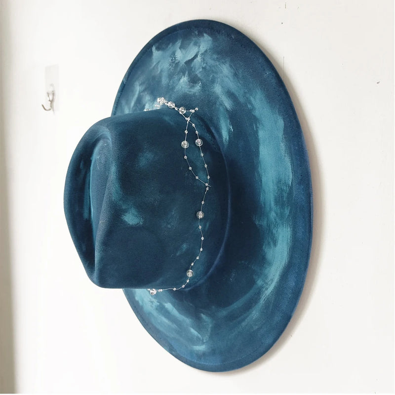 Painted Suede Fedora Hat Panama Spring Autumn Fashion Wide Brim Hat-Hats-Arimonz-01-56-58CM/22"-Arimonz