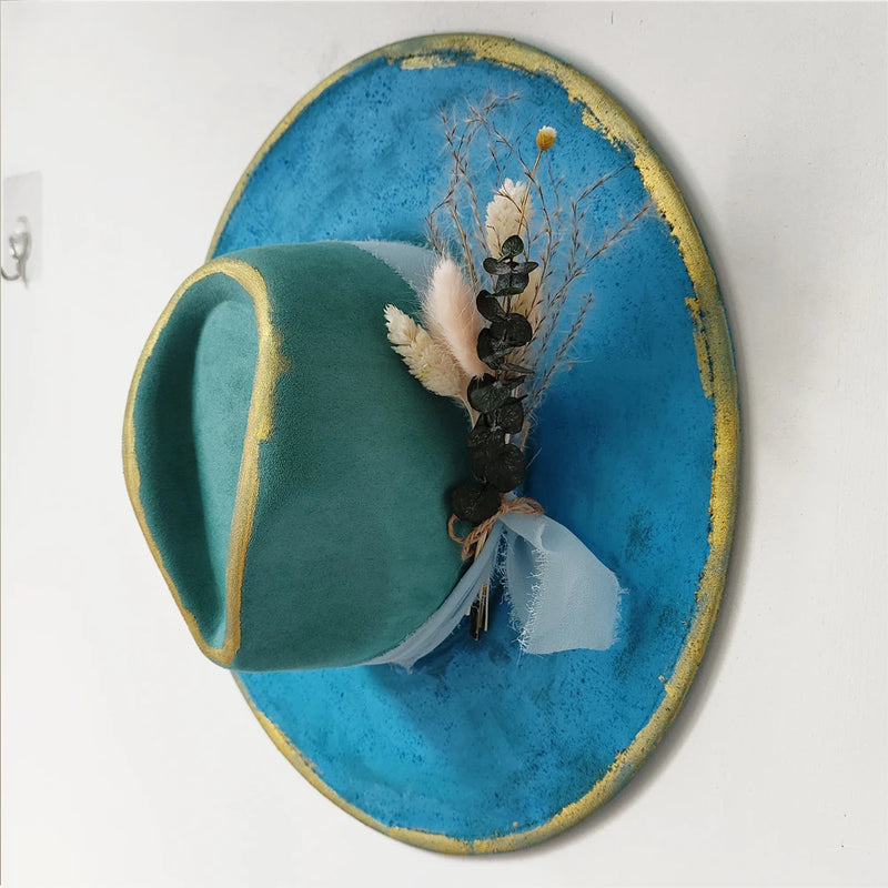 Painted Suede Fedora Hat Panama Spring Autumn Fashion Wide Brim Hat-Hats-Arimonz-02-56-58CM/22"-Arimonz