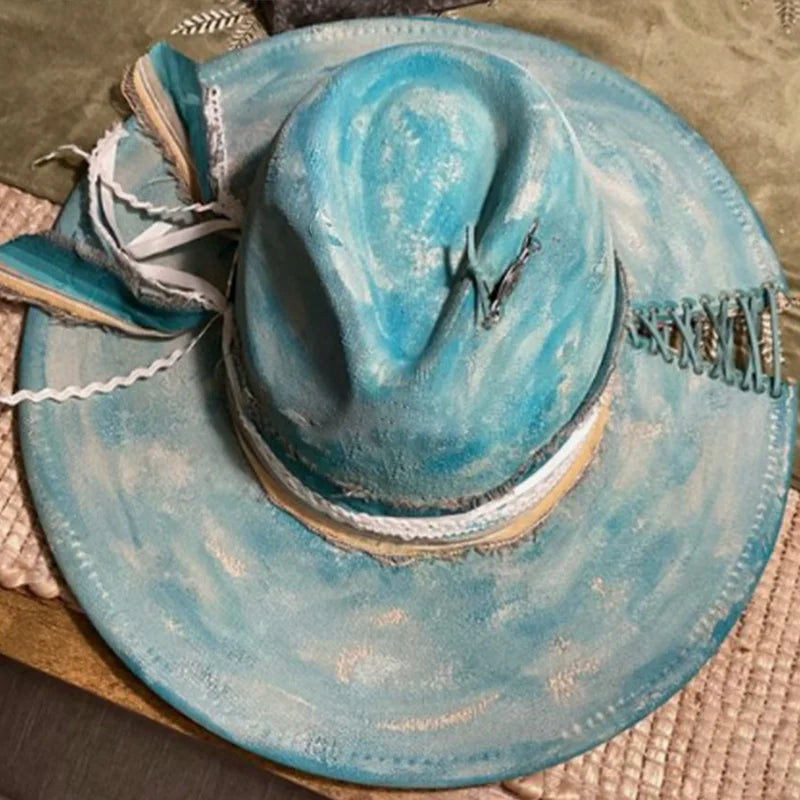 Painted Suede Fedora Hat Panama Spring Autumn Fashion Wide Brim Hat-Hats-Arimonz-09-56-58CM/22"-Arimonz