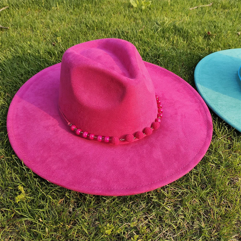 Painted Suede Fedora Hat Panama Spring Autumn Fashion Wide Brim Hat-Hats-Arimonz-14-56-58CM/22"-Arimonz