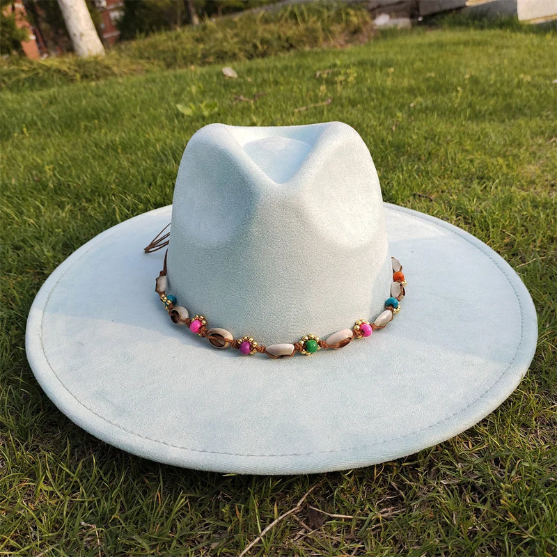 Painted Suede Fedora Hat Panama Spring Autumn Fashion Wide Brim Hat-Hats-Arimonz-16-56-58CM/22"-Arimonz