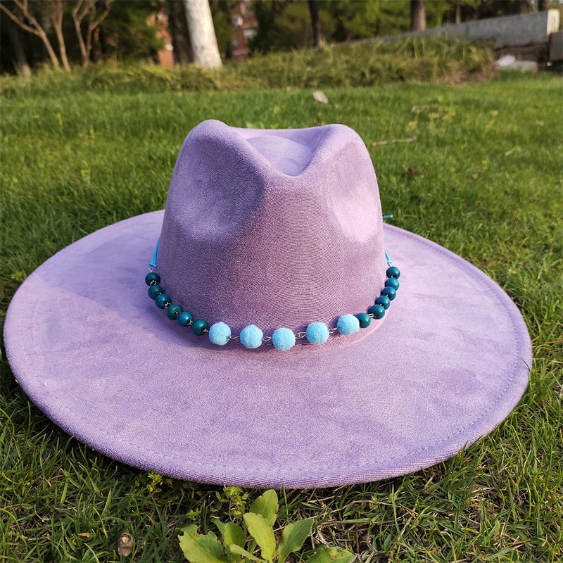 Painted Suede Fedora Hat Panama Spring Autumn Fashion Wide Brim Hat-Hats-Arimonz-18-56-58CM/22"-Arimonz