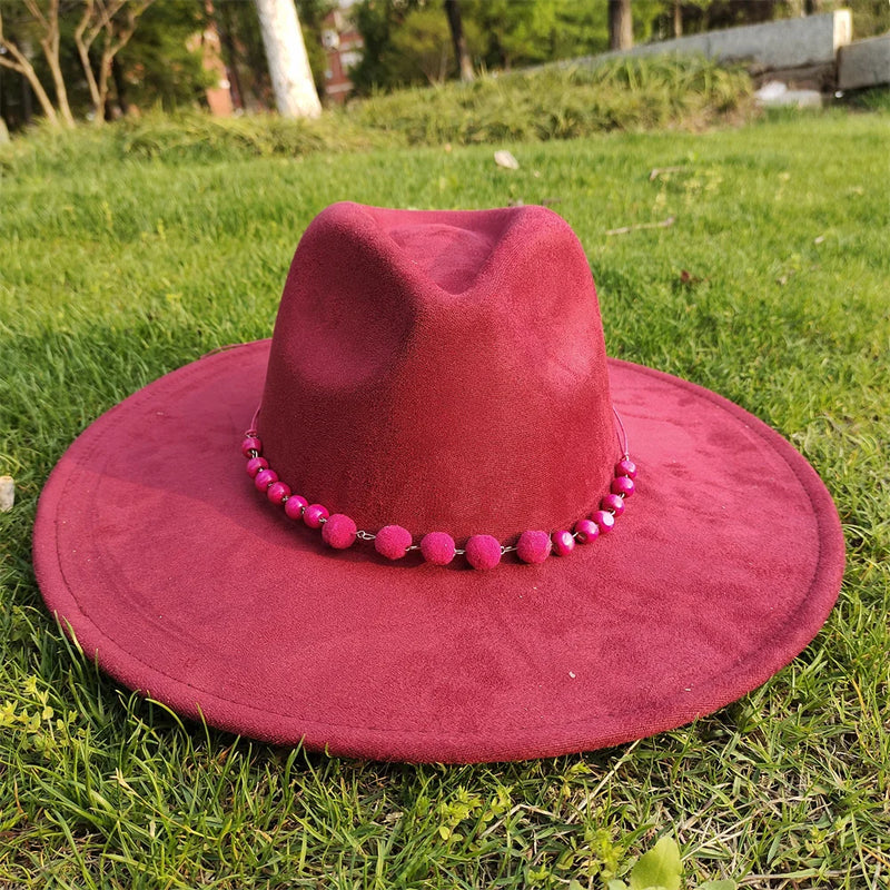 Painted Suede Fedora Hat Panama Spring Autumn Fashion Wide Brim Hat-Hats-Arimonz-19-56-58CM/22"-Arimonz