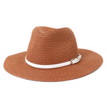 Panama Straw Hat with Belt Cowboy Style Men Women Summer Hat-Summer Hats-Arimonz-caramel color-58cm/22"-Arimonz
