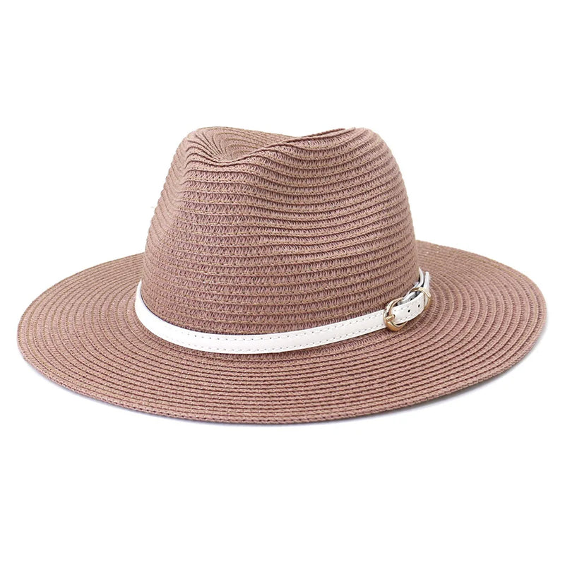 Panama Straw Hat with Belt Cowboy Style Men Women Summer Hat-Summer Hats-Arimonz-light dousha-58cm/22"-Arimonz
