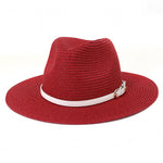 Panama Straw Hat with Belt Cowboy Style Men Women Summer Hat-Summer Hats-Arimonz-Red-58cm/22"-Arimonz