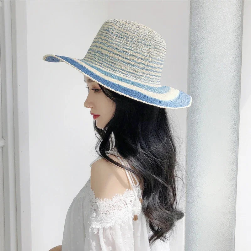 Panshi Handmade Paper Straw Sun Hat Fedora Jazz Wide Brim Beach Hat-Summer Hats-Arimonz-Arimonz