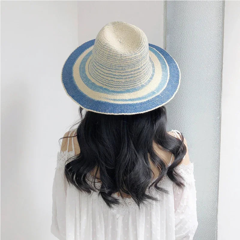 Panshi Handmade Paper Straw Sun Hat Fedora Jazz Wide Brim Beach Hat-Summer Hats-Arimonz-Arimonz