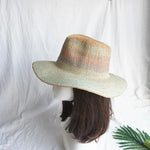 Panshi Handmade Paper Straw Sun Hat Fedora Jazz Wide Brim Beach Hat-Summer Hats-Arimonz-Aqua Green 7.5cm/3"-M 56-58cm/22"-Arimonz