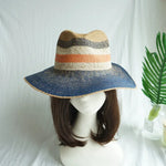 Panshi Handmade Paper Straw Sun Hat Fedora Jazz Wide Brim Beach Hat-Summer Hats-Arimonz-Blue and orange-M 56-58cm/22"-Arimonz