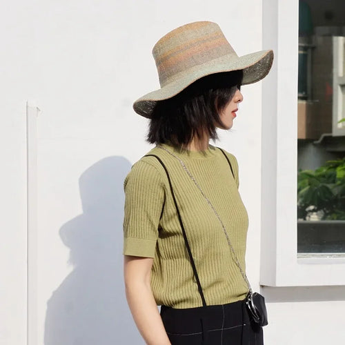 Panshi Handmade Paper Straw Sun Hat Fedora Jazz Wide Brim Beach Hat-Summer Hats-Arimonz-Arimonz