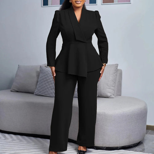 Peplum Top and High-Waist Pants Set Elegant Office Wear Matching Set-Wear To Work Sets-Arimonz-Arimonz