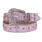 Pink Cross-rivet Rhinestone Belt Sparkles Rock Inlaid Leather Belt-Belts-Arimonz-Arimonz