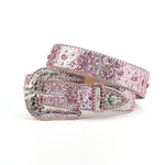 Pink Cross-rivet Rhinestone Belt Sparkles Rock Inlaid Leather Belt-Belts-Arimonz-Arimonz