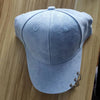 Plain Suede Baseball Cap with Iron Ring Adjustable Peaked Snapback Hat-Women's Caps-Arimonz-Arimonz