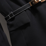 Pleated V-neck Long Sleeve Suit Dress With Belt Elegant Work Wear-Wear To Work Sets-Arimonz-Arimonz