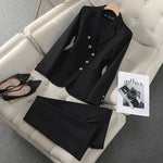 Plus Size Jacket Trouser Formal Office Single Breasted Blazer Pants Set-Wear To Work Sets-Arimonz-Black Coat and Pants-S(US-4)-Arimonz