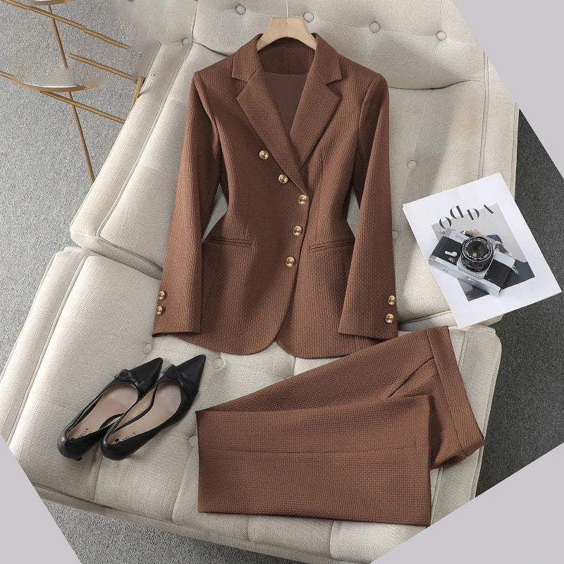 Plus Size Jacket Trouser Formal Office Single Breasted Blazer Pants Set-Wear To Work Sets-Arimonz-Coffee Coat and Pant-S(US-4)-Arimonz