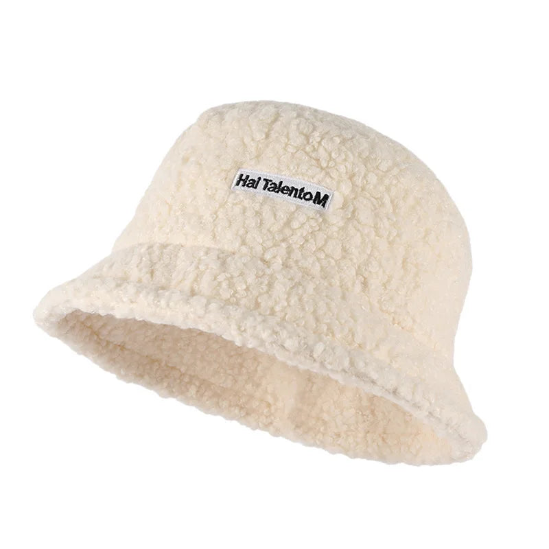 Plush Soft Ruffle Winter Warm Bucket Hat Lotus Leaf Women Outdoor Cap-Bucket Hats-Arimonz-Beige-2-22in-Arimonz