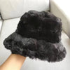 Plush Soft Ruffle Winter Warm Bucket Hat Lotus Leaf Women Outdoor Cap-Bucket Hats-Arimonz-Black-22in-Arimonz