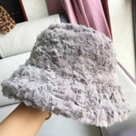 Plush Soft Ruffle Winter Warm Bucket Hat Lotus Leaf Women Outdoor Cap-Bucket Hats-Arimonz-Gray-22in-Arimonz
