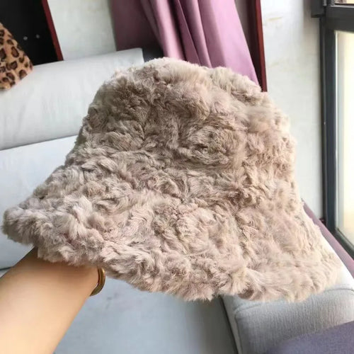 Plush Soft Ruffle Winter Warm Bucket Hat Lotus Leaf Women Outdoor Cap-Bucket Hats-Arimonz-Khaki-22in-Arimonz