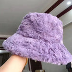 Plush Soft Ruffle Winter Warm Bucket Hat Lotus Leaf Women Outdoor Cap-Bucket Hats-Arimonz-Purple-22in-Arimonz
