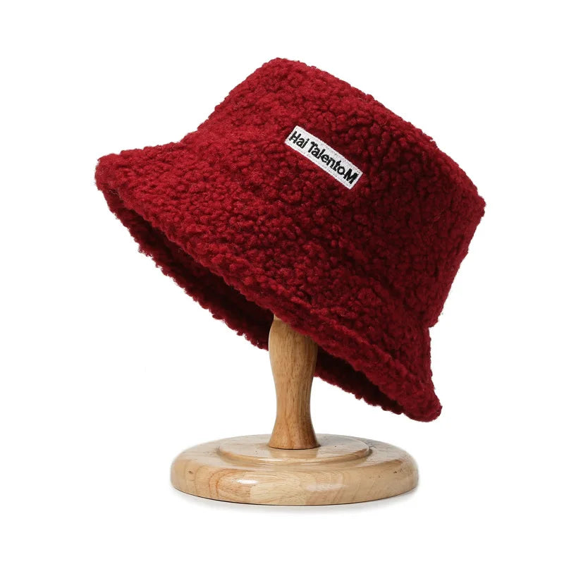 Plush Soft Ruffle Winter Warm Bucket Hat Lotus Leaf Women Outdoor Cap-Bucket Hats-Arimonz-Wine Red-22in-Arimonz
