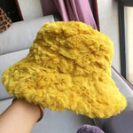 Plush Soft Ruffle Winter Warm Bucket Hat Lotus Leaf Women Outdoor Cap-Bucket Hats-Arimonz-Yellow-22in-Arimonz