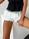 Polyester Lace Trim Elastic Waist Short with Floral Embroidery Detail-Shorts-Arimonz-Arimonz