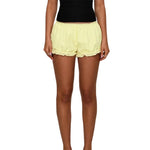 Polyester Lace Trim Elastic Waist Short with Floral Embroidery Detail-Shorts-Arimonz-Yellow-S-Arimonz