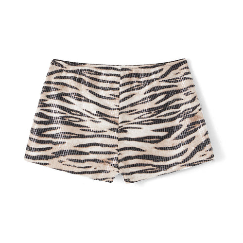 Polyester Zebra Print High Waist Sequin Shorts Streetwear Shorts-Shorts-Arimonz-Khaki-S-Arimonz