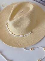 Seashell Beaded Beach Hat With Chain For Women Straw Woven Fedora Hat