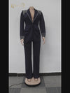 Elegant Pearl Blazer Coat and Straight Pants Matching Set for Women