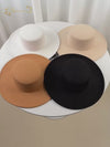 French Women's Hat Big Wide Brim Fedora Hats Flat Top Felt Hat