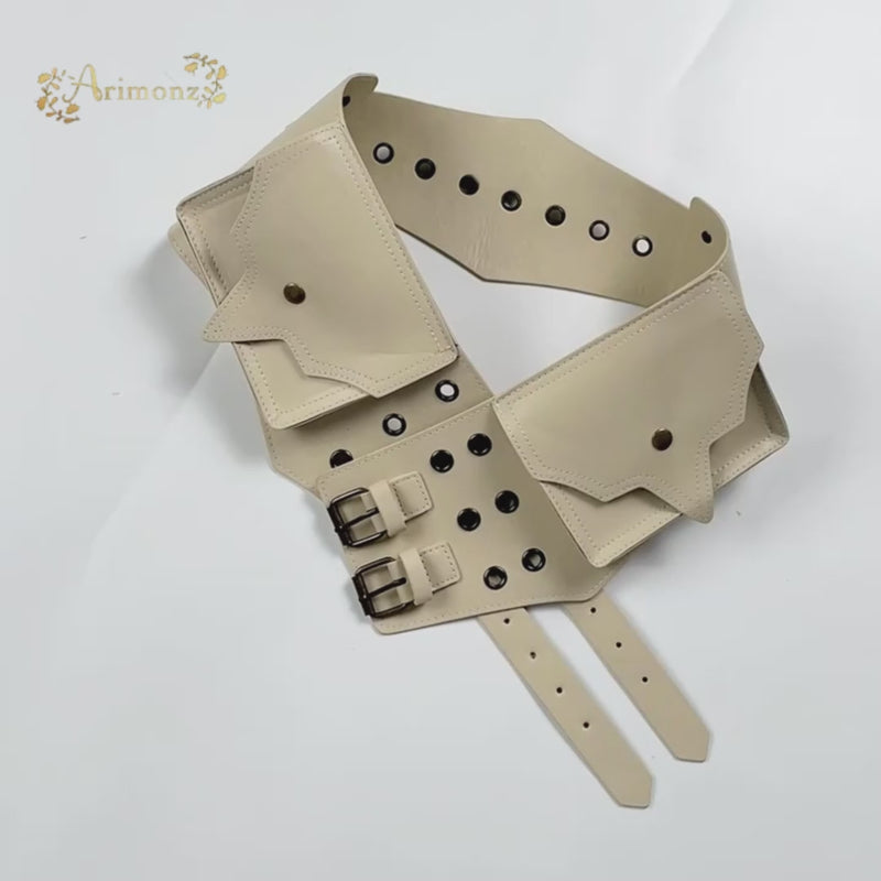 Vintage Big Pockets Pu Leather Belt Y2K Trouser Decorative Waistband