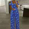 Printed Jumpsuit Summer V Neck Off Shoulder Short Sleeve Romper-Casual Jumpsuits & Rompers-Arimonz-Arimonz