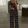 Printed Jumpsuit Summer V Neck Off Shoulder Short Sleeve Romper-Casual Jumpsuits & Rompers-Arimonz-Arimonz