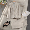 Professional Luxury Temperament Fashion Plaid Blazer and Pants Outfit-Wear To Work Sets-Arimonz-Blazer and Pants Sets Beige-S-Arimonz