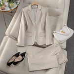 Professional Luxury Temperament Fashion Plaid Blazer and Pants Outfit-Wear To Work Sets-Arimonz-Blazer and Pants Sets Beige-S-Arimonz