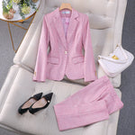 Professional Luxury Temperament Fashion Plaid Blazer and Pants Outfit-Wear To Work Sets-Arimonz-Blazer and Pants Sets Pink-S-Arimonz