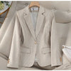 Professional Luxury Temperament Fashion Plaid Blazer and Pants Outfit-Wear To Work Sets-Arimonz-Only Blazer Beige-S-Arimonz