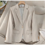 Professional Luxury Temperament Fashion Plaid Blazer and Pants Outfit-Wear To Work Sets-Arimonz-Only Blazer Beige-S-Arimonz